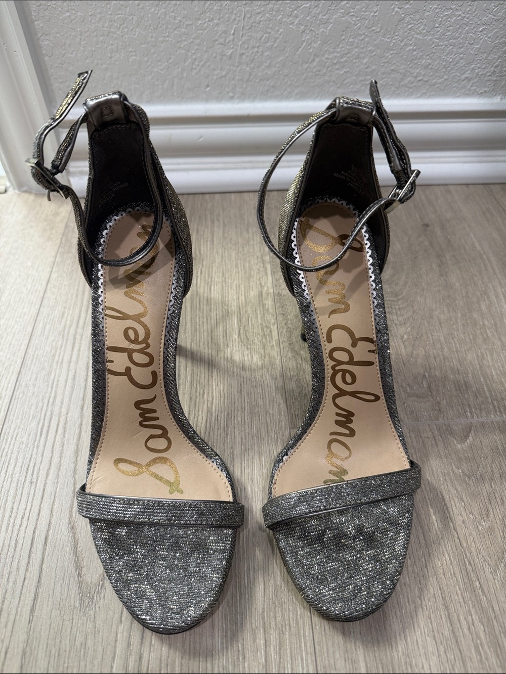 Sam Edelman Silver Glitter Ankle-Strap Heels